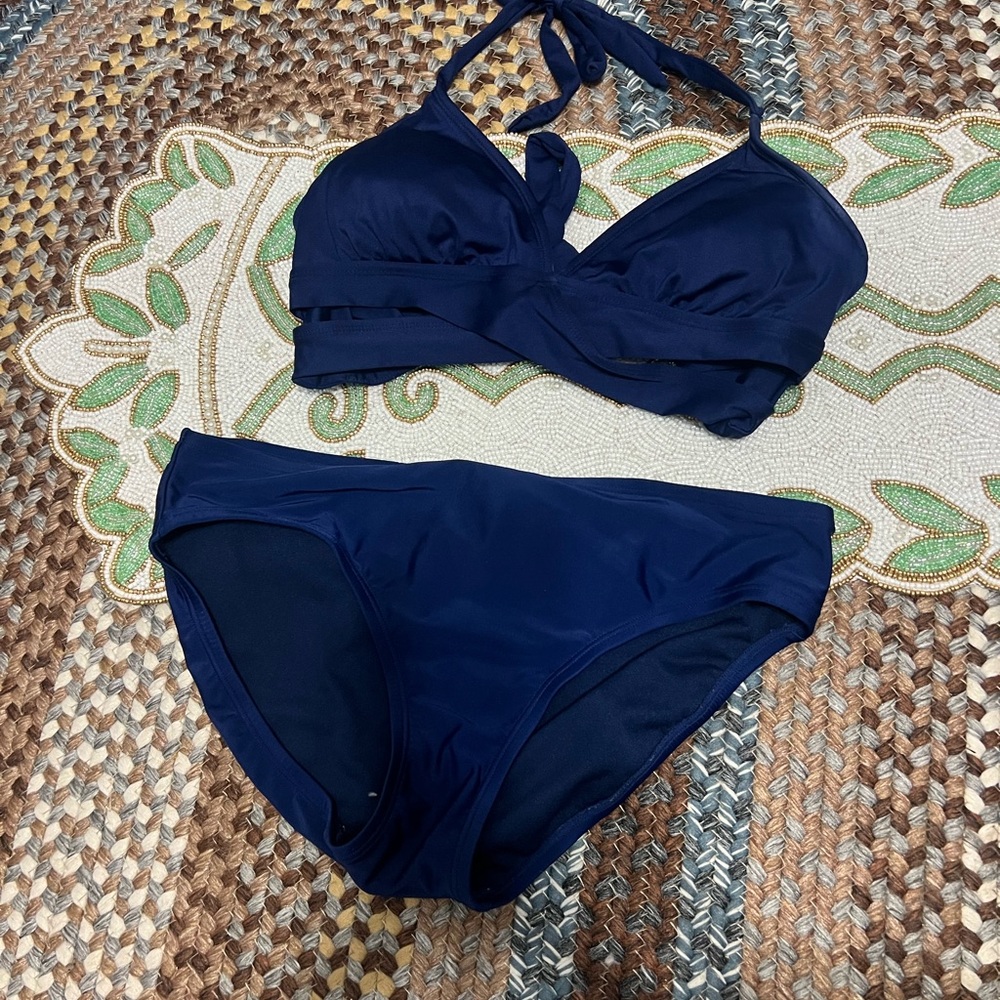 Shade & Shore Dark Navy Halter Bikini Set